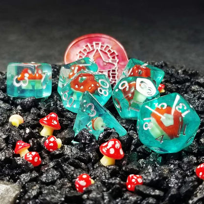 Sage's Portal Familiars and Reagents Resin DND Dice Set Polyhedral Dice Set for Dungeons and Dragons RPG Tabletop TTRPG (Red Magic Shrooms) - color: Red Magic Shrooms