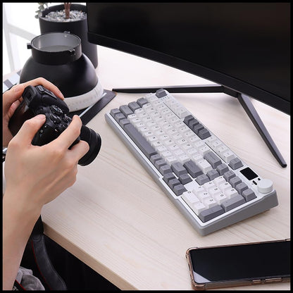 iRocks K85R Wireless RGB Backlit Mechanical Gaming Keyboard with LCD Display, Hot-Swappable Pre-lubed Brown Switches, 98 PBT Keys, USB-C Detachable Cable (ICY White, Bubble Switch) - color: Icy White