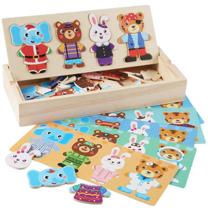 Wooden Bear Family Dress-up Puzzle Box for Toddlers(60pcs),Change Clothes Puzzle Games, Preschool Learning Activities Toys for Kids Ages 3+ - color: Mixed