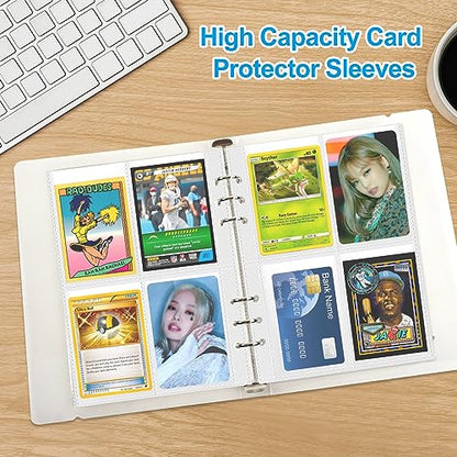 A5 4 Pocket Card Sleeves Binder Refill Pages – 50 Pack Stores 400 Cards – 6 Ring Insert Sheets for Kpop Photocards, Trading Cards, Sports Baseball Card Protector Holder - size: 2.5" x 3.5"