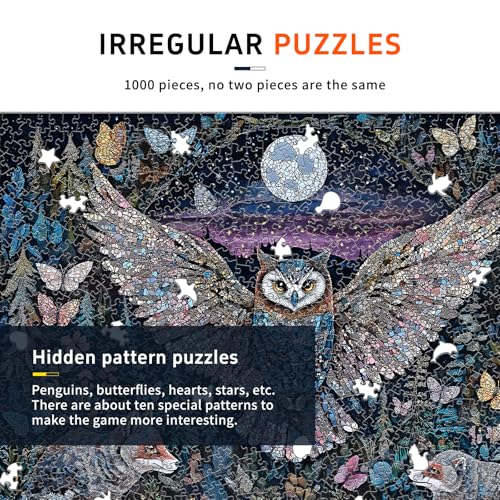 1000 Piece Jigsaw Puzzle for Adults, Glow-in-The-Dark Owl Puzzle | Enchanted Moonlit Forest Puzzle with Butterflies and Foxes, Challenging Nature-Themed Brain Teaser Game, 26.6x19.2 in - color: Moonlit Guardian Owl