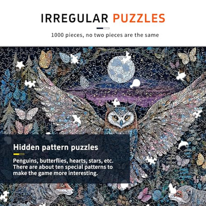 1000 Piece Jigsaw Puzzle for Adults, Glow-in-The-Dark Owl Puzzle | Enchanted Moonlit Forest Puzzle with Butterflies and Foxes, Challenging Nature-Themed Brain Teaser Game, 26.6x19.2 in - color: Moonlit Guardian Owl