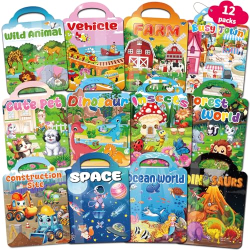 Kalysky 12 Set (650pcs) Reusable Sticker Books for Toddlers 2-4 1-3, Kids 3D Puffy Sticker Activity Books, Birthday Party Favors Goodie Bags Stuffer - color: 12-assorted