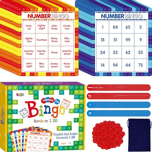 SpriteGru Number Bingo Game, Number 1-100 Bingo Board Game Learn & Count to Read 2 Versions Number Recognition Game for Kids 5-12, Perfect for Classroom & At Home - style: Number Bingo Game