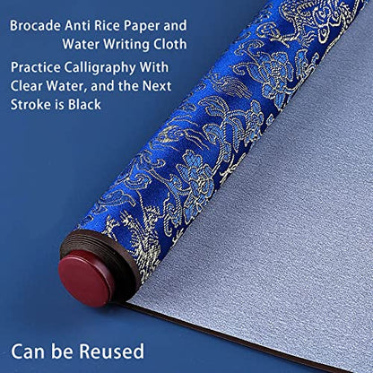 Flylin Calligraphy Cloth, Reusable Chinese Calligraphy Practicing Tool Magic Water Painting Paper Ten Thousand Times Writing Cloth Scroll for Home School (Blue) - color: Blue