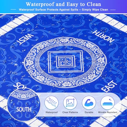 Thick Mahjong Mat 32.68"x32.68", Noise-Reducing Anti-Slip Waterproof & Durable Table Cover with Carrying Bag for Mahjong, Poker, Card Games, Board Games, Dominoes - Blue - color: Blue