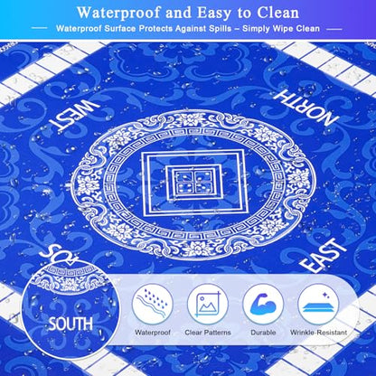 Thick Mahjong Mat 32.68"x32.68", Noise-Reducing Anti-Slip Waterproof & Durable Table Cover with Carrying Bag for Mahjong, Poker, Card Games, Board Games, Dominoes - Blue - color: Blue