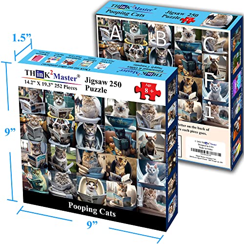 Think2Master Pooping Cats 250 Pieces Jigsaw Puzzle Featuring heartwarming Kittens and Cats. Perfect Bathroom Decoration, White Elephant Gag Gift. Fun Puzzle for Adults & Teens. Size: 14.2” X 19.3” - style: Pooping Cats
