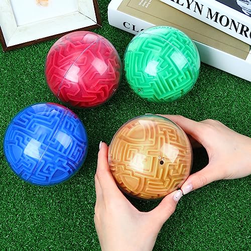 Sumind 4 Pcs 3D Puzzle Maze Ball Magic Brain Teasers Games Memory Sequential Maze Cube Ball Sphere Educational Puzzle for Adult Hard Challenges(Blue, Green, Rose Red, Gold) - color: Blue, Green, Rose Red, Gold