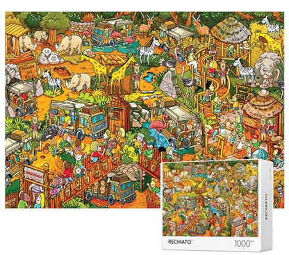 Jigsaw Puzzles for Adults, 1000 Pieces Animal Paradise Puzzle, Cartoon Painting Challenging Puzzles for Family Activity Game Nights Gifts Fidget Stress Relief - color: Animal Paradise