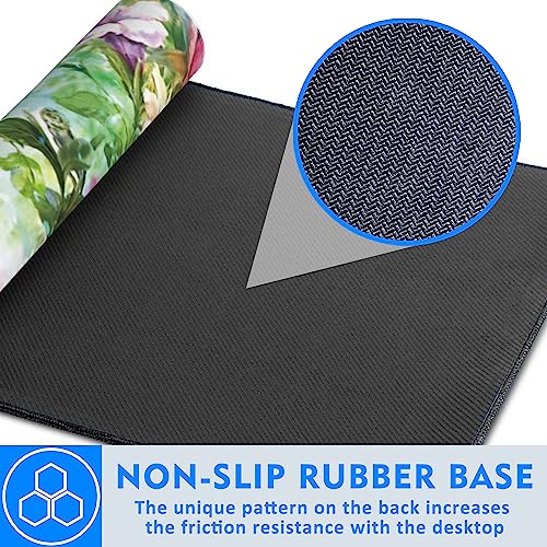 Watercolor Flowers Extended Large Mouse Pad,Large Gaming Mouse Pad,Extended Big Desk Mat Keyboard Pad,Waterproof Non-Slip Desk Mat for Home Office and Gaming 35.4x15.7 Inch - color: Watercolor Flowers