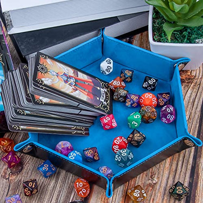 SIQUK 2 Pieces Dice Tray PU Leather Dice Folding Hexagon Tray Dice Holder for Dice Games Like RPG, DND and Other Table Games (Violet, Sky Blue) - color: Violet and Sky Blue