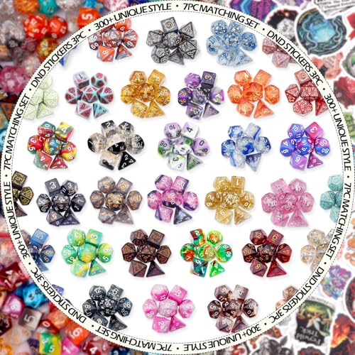 Haxtec Mystery DND Dice Set 7pcs Polyhedral Dice + 3 Funny Waterproof Stickers + Clear Tube Case, Mystery Dice for Dungeons & Dragons, Great DND Gift, No Duplicates in 2/5 Packs, Gift Box Included - style: Classic + Tube
