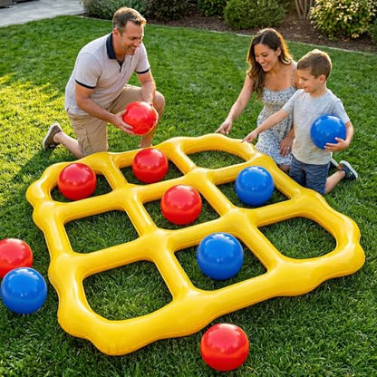Tic-Tac-Toe Pool Toys Game Set, Giant Inflatable Floating Board Set with 10 Balls, Pool Toys Party Game for Kids Adults Teens, Summer Water Party Backyard Beach Yard Field Day Outdoor Activities | 53.5-Inch Floating Board • 10 Balls + Pump • 2–10 Players