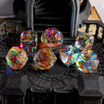 7-Piece Diamond Cut Dice Set for Dungeons and Dragons (D&D) | RPG & Tabletop Games | Premium Gift Box & Durable Design - color: Zs-a