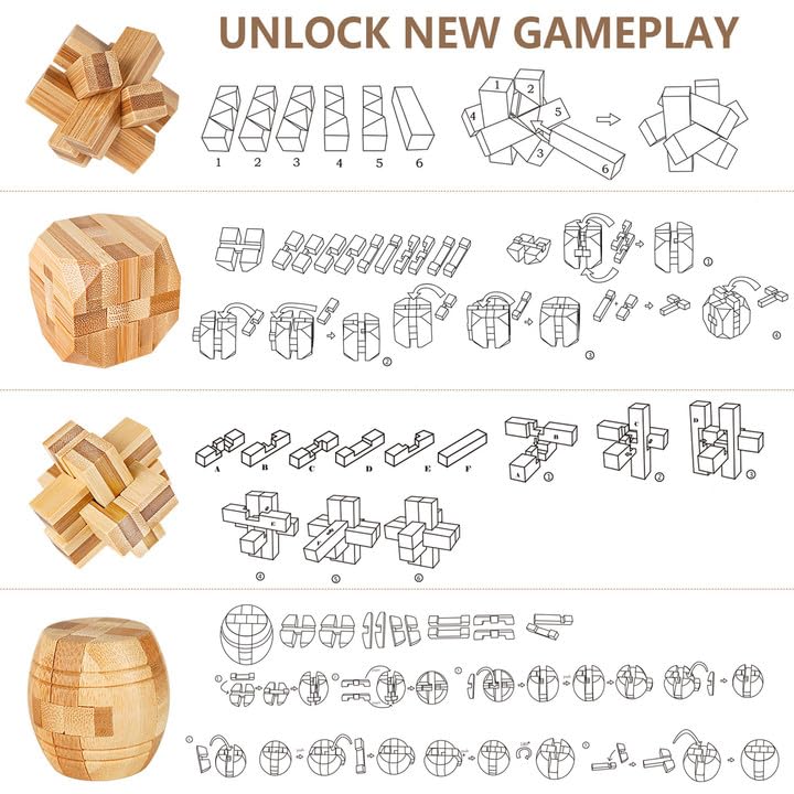 VolksRose 15pcs Wooden Brain Teaser Puzzles, IQ Challenge Puzzle Games, Logic Smart Mind Puzzle Box Lock Toy Removing Assembling 3D Small Puzzle Gift Set for Adults Teenagers Kids, 1.8inch 4.5cm - color: A-15pcs-4.7cm