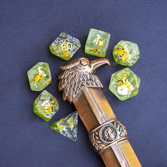 Sage's Portal Familiars and Reagents Resin DND Dice Set Polyhedral Dice Set for Dungeons and Dragons RPG Tabletop TTRPG (Bumble Bee) - color: Bumble Bee