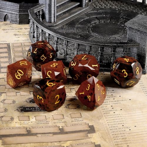 Unique Gemstone Dice Set 7PCS, Handmade Natural Stone Polyhedral DND Dice with Premium Gift Case for Board Game Lovers Birthday Gift - color: Zs-hh