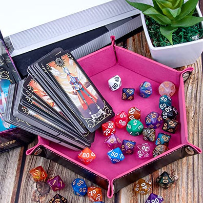 SIQUK 2 Pieces Dice Tray PU Leather Dice Folding Hexagon Tray Dice Holder for Dice Games Like RPG, DND and Other Table Games (Pink, Gray) - color: Pink and Gray