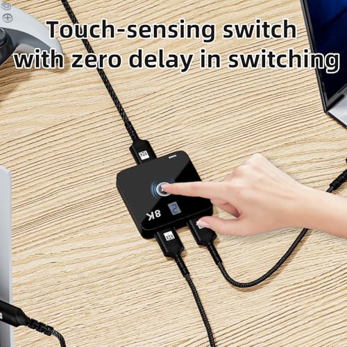 HDMI 2.1 Switch 2 in 1 Out 8K@60Hz, 4K@144Hz, Bi-Directional, Touch Control, VRR, Dynamic HDR, HDCP 2.3, 48Gbps, Zero Lag for PS5/Xbox Series X/Apple TV 8K/Roku Ultra/Fire Stick 8K Max
