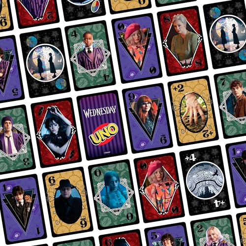 Mattel Games UNO Wednesday Card Game for Kid, Adult & Family Nights, Parties, Travel & Camping, Toy Collectible Inspired by the Series - style: UNO Wednesday