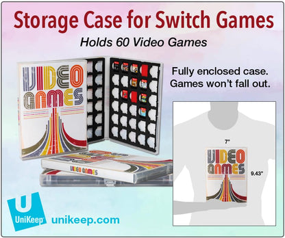 UniKeep Game Case Holder - Stores 60 Nintendo Switch Game Cartridges, Slim Travel Storage Binder Organizer with Protective Foam Insert, Snap-Lock Design - color: retro