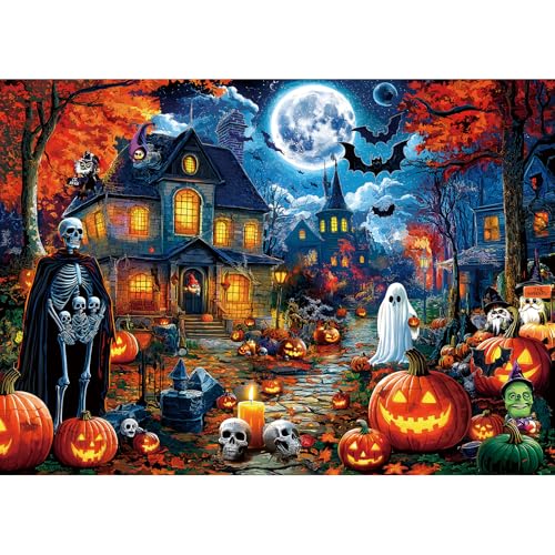 Halloween Night Puzzles for Adults 1000 Pieces Haunted Mansion Scene Jigsaw Puzzles with Full Moon, Horror House Ghosts Challenging Unique for Adults & Families - color: Halloween Night, size: (27"X19")