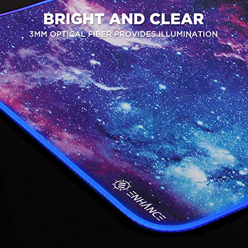 ENHANCE Small Mouse Pad with LED Lighting (13.3 X 10.8 inches) - Gaming Mouse Pad Desk Mat with 7 Color Options, 3 Lighting Effects, Smart Control Button, Non-Slip Rubber Grip - Galaxy - color: Galaxy and Purple