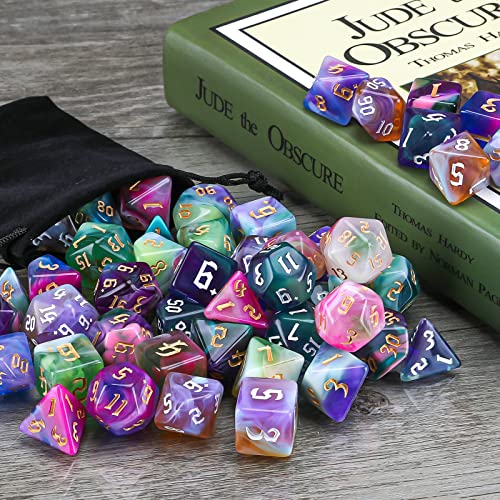 49Pcs Polyhedral Dice Set- DND Dice with 7 Storage Pouch | 4 color mixing designs，7 sets of complete dice, for Dungeons and Dragons RPG Table Games - color: 7sets-49pcs