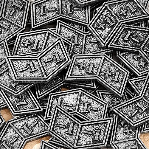 Sumind 40 Pieces Metal Counters Tokens +1/-1 Life Buff Counters Bulk Antique Silver Compatible with MTG Magic The Gathering CCG Card Gaming Accessories