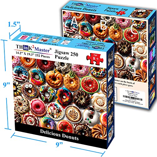 Think2Master Donuts 250 Pieces Jigsaw Puzzle. Perfect White Elephant Gag Gift. Fun Puzzle for Families. Great Gift for Adults and Teens. Size: 14.2” X 19.3” - style: Delicious Donuts