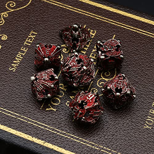 DND Dice, Metal Dice Set D&D Dungeons and Dragons Dices, Hollow Dice Set Polyhedral Dice Role Playing Dice Gaming D and D Dice for Board Game RPG (Angel Blood) - color: Angel Blood
