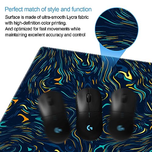 Abstract Swirl Desk Mat, XXL Large Gaming Mouse Pad | Vibrant fluid line art desk pad with smooth cloth surface and non-slip rubber base. Perfect for gaming and office. - color: Colorful Abstract Art