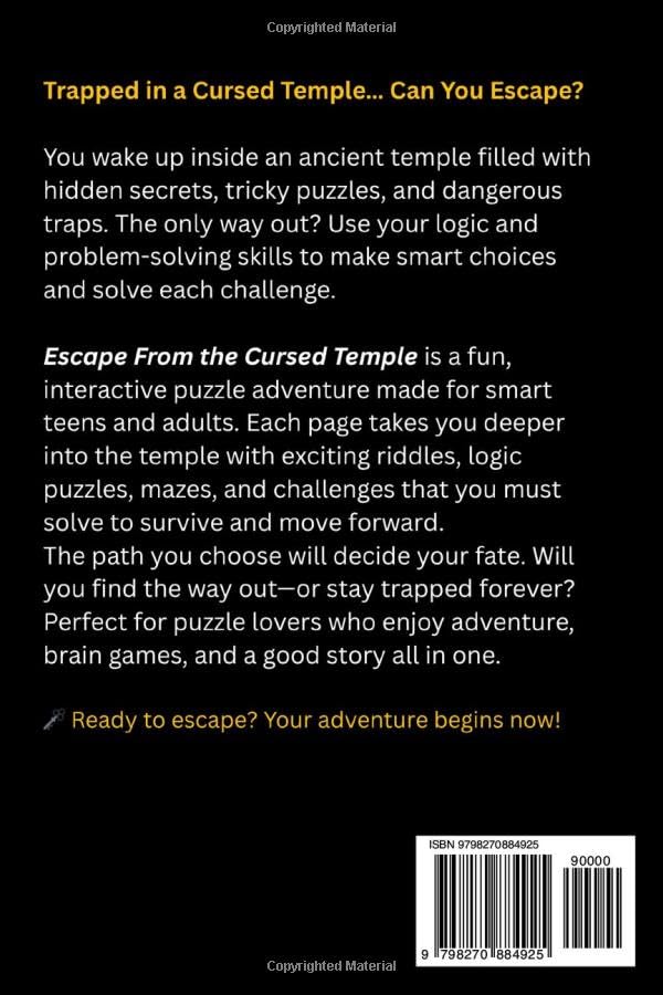 Escape From the Cursed Temple – an Interactive Adventure Puzzle Book: Logic Puzzle Escape Room Adventure Book for Teens and Adults