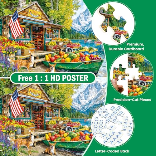 300 Piece Puzzles for Adults,Country Store Puzzles for Adults Children Seniors,Large Piece Dog Deer Fruit Puzzle for Kids Ages 8-10 10-12,Fun Challenging Landscape Family Puzzle Game Nights,20.5*15in - style: Grocery Store