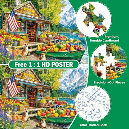 300 Piece Puzzles for Adults,Country Store Puzzles for Adults Children Seniors,Large Piece Dog Deer Fruit Puzzle for Kids Ages 8-10 10-12,Fun Challenging Landscape Family Puzzle Game Nights,20.5*15in - style: Grocery Store