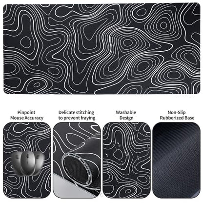 Bloss Keyboard Mouse Pad Set, Large Gaming Desk Pad+Keyboard Wrist Rest+Mouse Wrist Cushion+Coaster, Non-Slip Desk Mat, Home Office Essentials-Black and White Topography (35.4 x 15.7 Inches) - color: Topographic, size: 35.4 in x 15.7 in x 0.08 in
