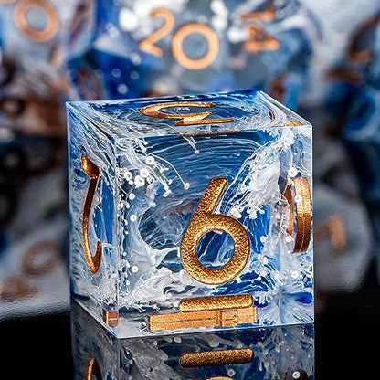ARUOHHA Blue DND Resin Dice Set 7PCS Translucent Handmade RPG Polyhedral Sharp Edge Dice Set with Gift Box, Glitter Inclusions D and D Dice D20 D12 D10 D8 D6 D4 - color: Blue
