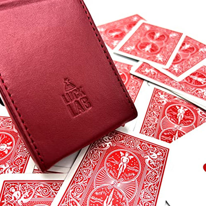Single Deck Leather Playing Card Case/Holder - Fits Poker and Bridge size cards (Wine Red) - color: Wine Red