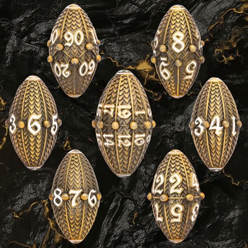 ARUOHHA DND Metal Dice Antique Gold Dragon Egg Dice with Metal Box, Role Playing Game RPG Polyhedral D and D Dice Set D20 D12 D10 D8 D6 D4 - color: Ancient Gold-02