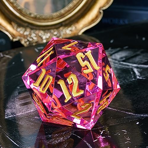 55mm 20 Sided DND Dice, Giant D20 D&D Polyhedral Dice Large D20 with Die Gift Box for Dungeons and Dragons, RPG Table Games (Transparent Peach/Gold Numbers) - color: Transparent Peach/Gold Numbers