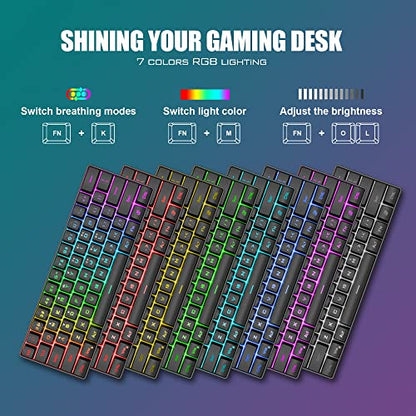 RedThunder 60% Gaming Keyboard and Mouse Combo, Ultra-Compact 61 Keys RGB Backlit Mini Keyboard, Lightweight 7200 DPI Honeycomb Optical, Wired Gaming Set for PC MAC PS5 Xbox Gamer(Black) - style: 01 Black Wired Combo