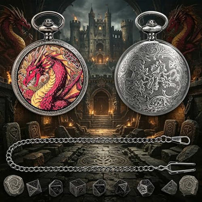 DragonSword D&D Dice Set with Pocket Watch Case, 7PCS Metal Dice Set for DND, Mini Dice with Gifts Case, Role Playing Board Games Accessories Gifts (3-Headed Dragon) - color: 3-headed Dragon