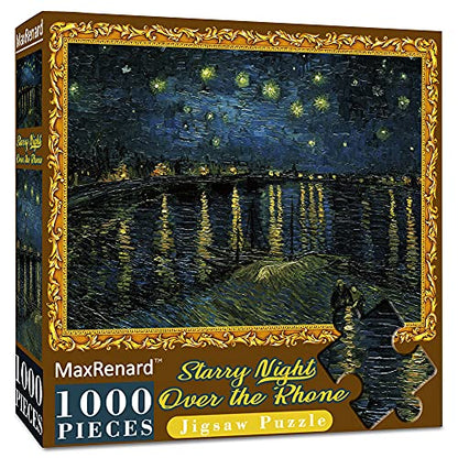 MaxRenard Game 1000 Pieces Jigsaw Puzzle Fine Art Collection Toy Starry Night Over The Rhone by Vincent Willem Van Gogh - color: A011