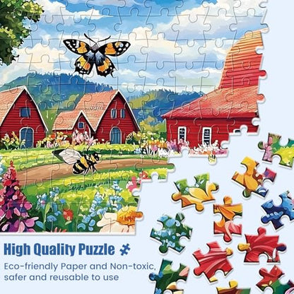 1000 Piece Puzzle for Adults, Honey Bee Farm Puzzles, Butterfly Flowers Garden Jigsaw Puzzles 1000 Pieces, Fun Landscape Puzzle for Adults Kids Seniors,Challenging Family Game Great Gift Idea,28*20 in - style: Honey Bee Farm