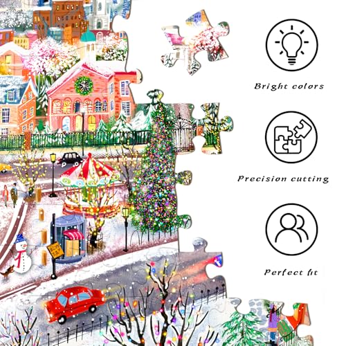 HUADADA Puzzles for Adults 1000 Pieces-Christmas Town | Eco matte oil print, eye strain relief, tight puzzle piece fit, vibrant colours,gifts for men women - color: Christmas Town