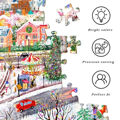 HUADADA Puzzles for Adults 1000 Pieces-Christmas Town | Eco matte oil print, eye strain relief, tight puzzle piece fit, vibrant colours,gifts for men women - color: Christmas Town