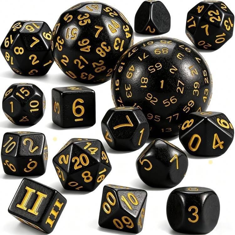 CiaraQ DND Polyhedral Dice Set (15pcs) D4-D100 Game Dice with Dice Bag | Acrylic Role Playing Dice for Dungeons and Dragons MTG Table Games (Black & Yellow) - color: Black & Yellow