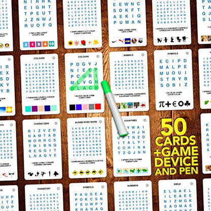 100 PICS Word Search Travel Game - 100 Puzzles with Picture Clues | 50 Wipe Clean Cards with Slide Reveal case and Pen | Activity, Gift, Stocking Stuffer | for Kids and Adults, Age 6+ - style: Word Search
