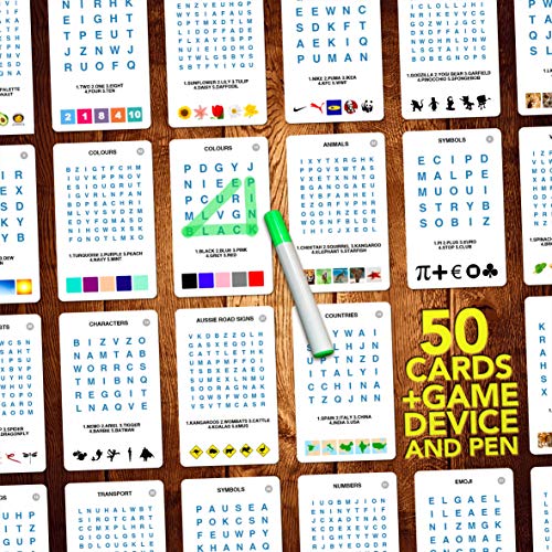 Word Search Travel Game - 100 Puzzles with Picture Clues | 50 Wipe Clean Cards with Slide Reveal case and Pen | Activity, Gift, Stocking Stuffer | for Kids and Adults, Age 6+ - style: Word Search